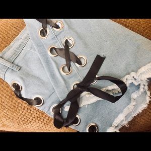 Lace up Blue Jean Shorts, Size L